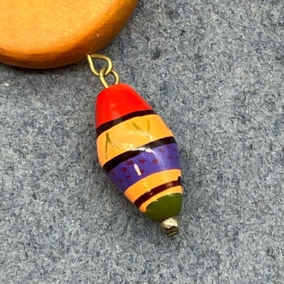 Hoop Dangle Pierced Earrings Exotic Wood Painted Brown Red Black Yellow Purple - Picture 4 of 6